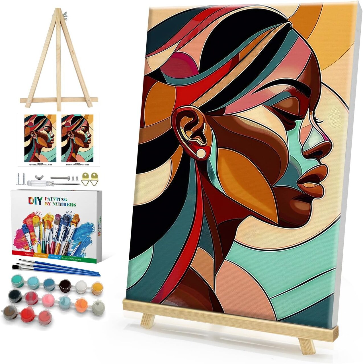 Framed Paint by Numbers Kit for Adults – Black Woman Portrait DIY Acrylic Painting with Easel, 8×12" Pre-Framed Canvas for Home Wall Decor